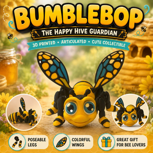 Bumblebop Articulated Bee 3D Printed Cute Insect Fidget Figure Bee Lover Gift