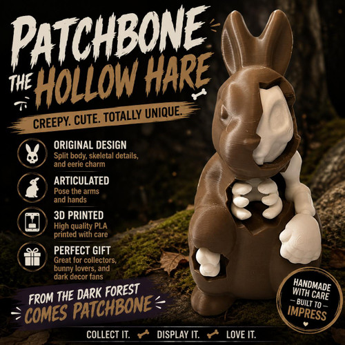 Patchbone Hollow Hare 3D Printed Creepy Cute Skeleton Rabbit Gothic Figure
