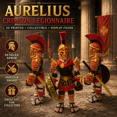Aurelius Crimson Legionnaire 3D Printed Roman Gladiator Warrior Figure Decor