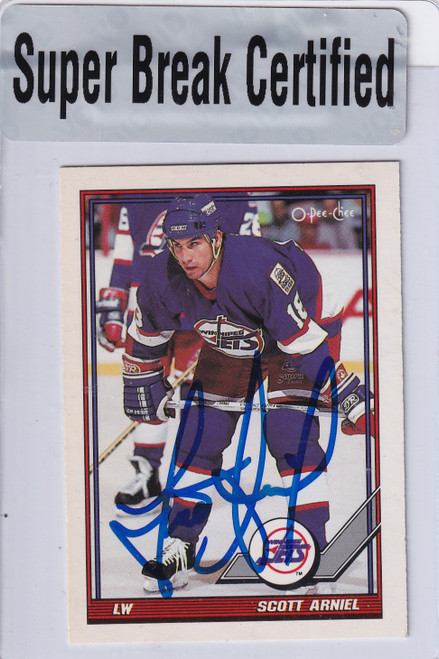 1991 O PEE CHEE #137 SCOTT ARNIEL TTM AUTO SUPER BREAK- JETS