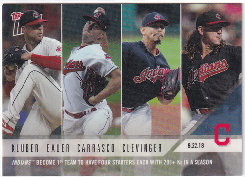 2018 TOPPS NOW #766 KLUBER, BAUER, CARRASSO, CLEVINGER- CLEVELAND GUARDIANS