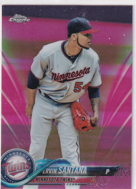 2018 TOPPS CHROME #153 ERVIN SANTANA PINK REFRACTOR- MINNESOTA TWINS