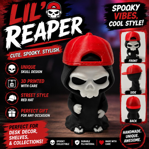 Lil Reaper 3D Printed Skull Grim Reaper Red Hat Gothic Halloween Figure