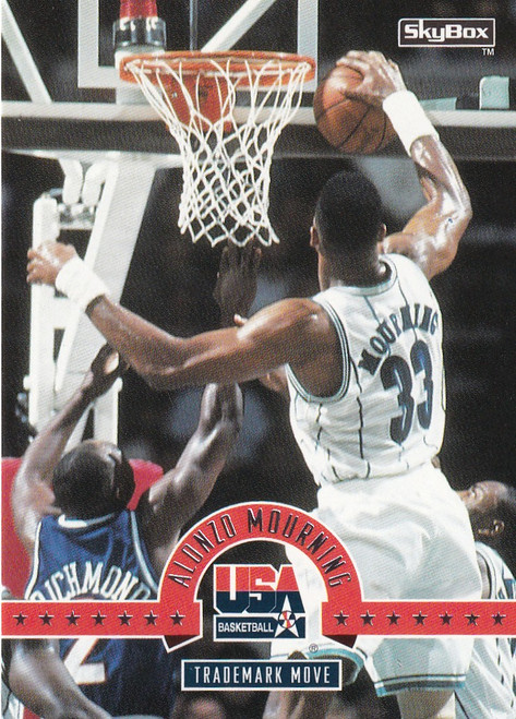 1994 SKYBOX #5 ALONZO MOURNING TRADEMARK MOVE USA- CHARLOTTE HORNETS
