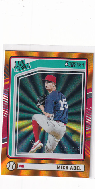 2024 DONRUSS #121 MICK ABEL ORANGE LAZER /299 PROSPECT- PHILADELPHIA PHILLIES