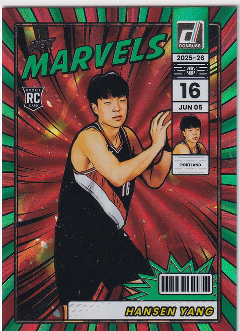 2025-26 DONRUSS #15 YANG HANSEN NET MARVELS GREEN- PORTLAND TRAIL BLAZERS