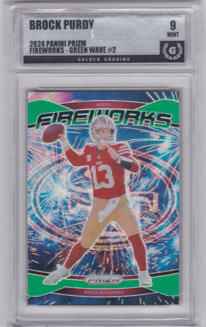 2024 Panini Prizm #2 Brock Purdy Green Wave Fireworks graded 9 mint  49ers