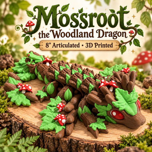Articulated Forest Dragon 8" 3D Printed Mushroom Woodland Fantasy Figurine