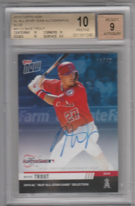 2019 Topps Now AL All Star Team Auto AL1A Blue Mike Trout BGS 10 ANGLES 13/49