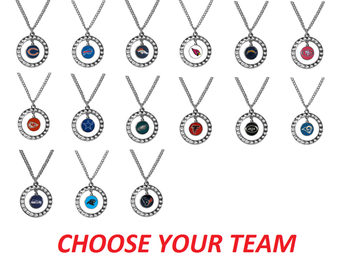 NFL Football Team Logo Womens Ladies Rhinestone Hoop Necklace Pick Your Team