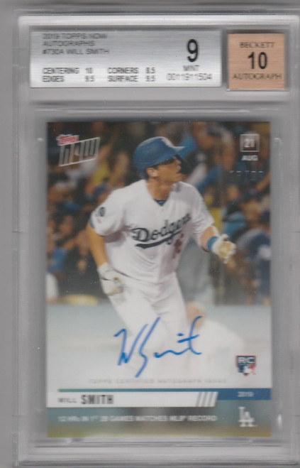 2019 Topps Now Autographs 730A Will Smith BGS 9 13/99 DODGERS