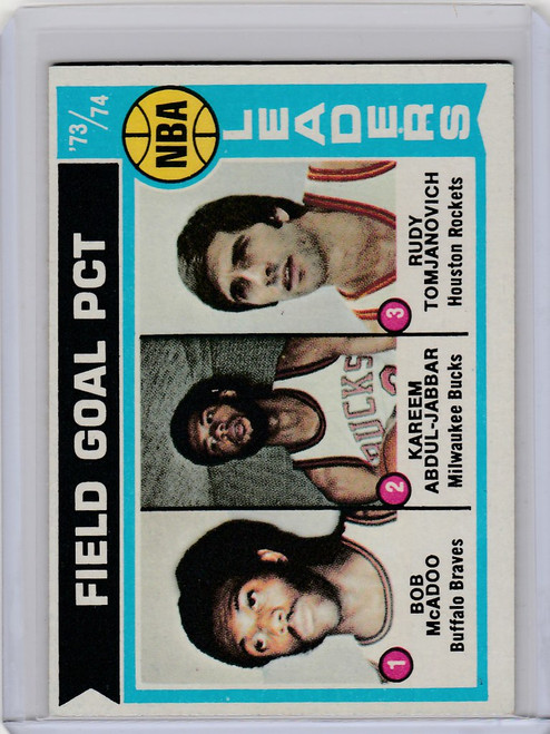 1974-75 Topps #146 Bob McAdoo/Kareem Abdul-Jabbar/Rudy Tomjanovich FG Leaders EXMT Bucks Rockets