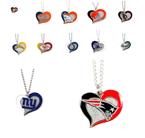 NFL Football Swirl Heart Necklace Pick Your Team