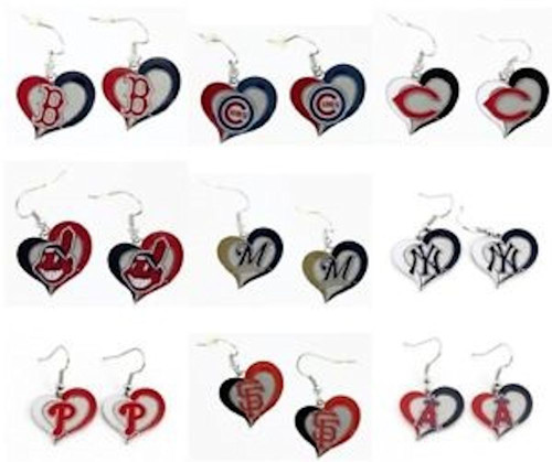 MLB Baseball Swirl Heart Earrings Pick Your Team