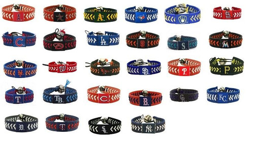 Official MLB Leather Baseball Seam Bracelet Team Color Choose Your Team