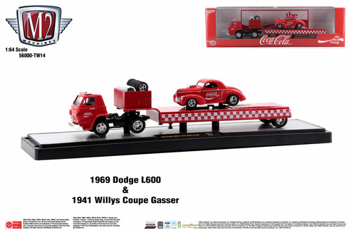 M2 Machines Auto Hauler TW14 1969 Dodge L600 & 1941 Willys Coupe Coca Cola