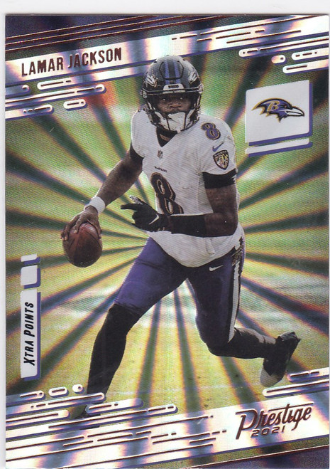 2021 Panini Prestige #22 Lamar Jackson XTRA Points Sunburst Baltimore Ravens