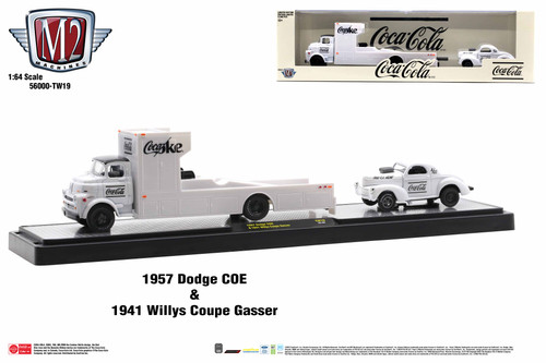 M2 Machines Auto Hauler TW19 1957 Dodge COE & 1941 Willys Coupe Gasser