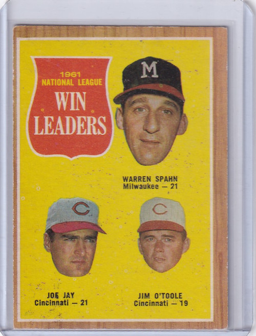 1962 Topps Baseball #58 NL Win Leaders Warren Spahn / Joe Jay / Jim O'Toole