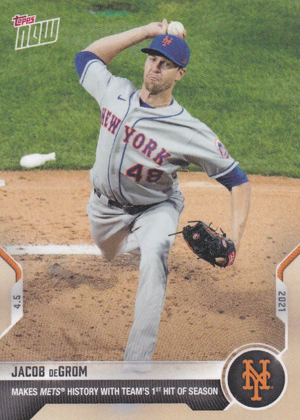 2021 TOPPS NOW #35 JACOB DEGROM NEW YORK METS GETS METS 1ST HIT OF SEASON