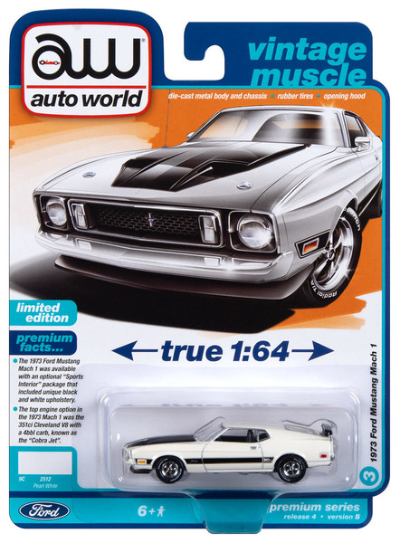 Auto World 64422 Vintage Muscle 1:64 1973 Ford Mustang Mach 1 White Series B