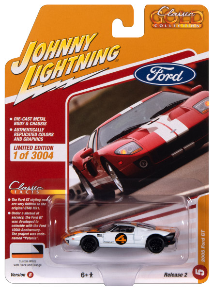 Johnny Lightning JLCG032 Classic Gold VER B 2005 Ford GT White