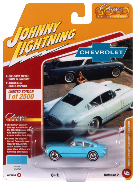 Johnny Lightning JLCG032 Classic Gold VER B 1954 Chevy Corvair Concept Sky Blue