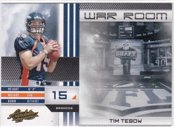 2010 Absolute #18 Tim Tebow RC Rookie War Room Denver Broncos