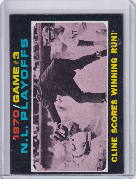 1971 Topps Baseball #201 NL Playoffs Game 3 - Cline Scores Winning Run!