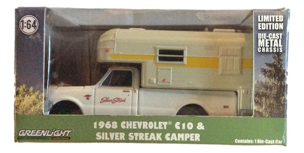 Greenlight 1:64 1968 Chevy C10 with Silver Camper Hobby Exclusive GREEN MACHINE