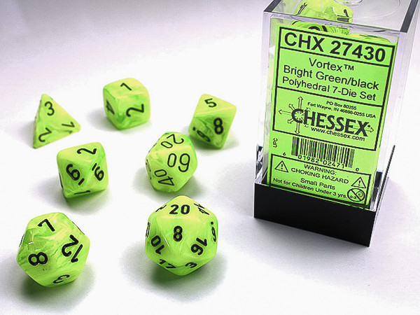 Chessex Bright Green/Black Polyhedral 7 Die Set