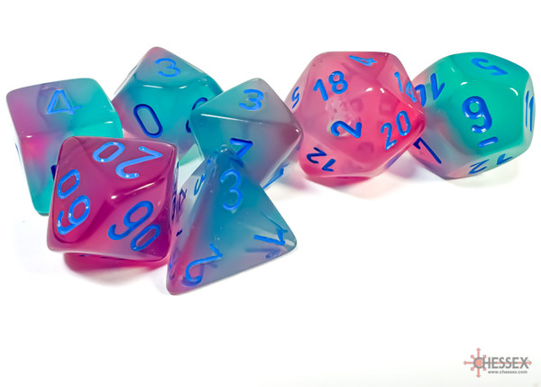 Chessex Gemini Gel Green-Pink/blue Luminary Polyhedral 7-Dice Set