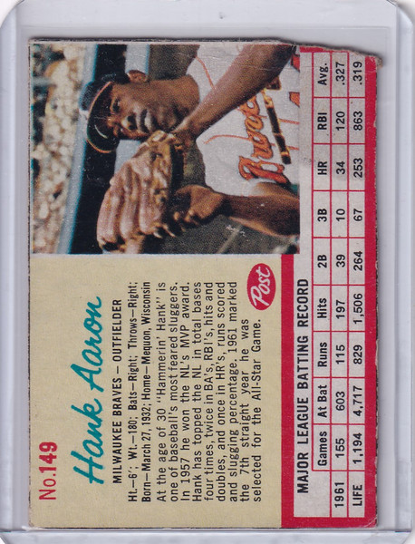 1962 Post 149 Hank Aaron (HOF) - Milwaukee Braves