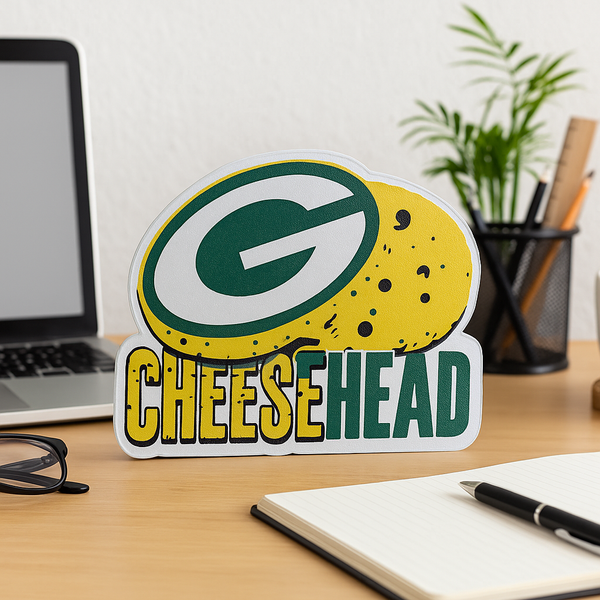 Green Bay Packers Cheesehead 3D Printed Sign – Fan Decor, Game Day Tailgate