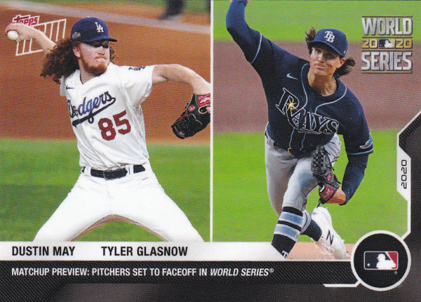 2020 TOPPS NOW WORLD SERIES MATCHUP #WM-12 DUSTIN MAY & TYLER GLASNOW- RAYS AND DODGERS