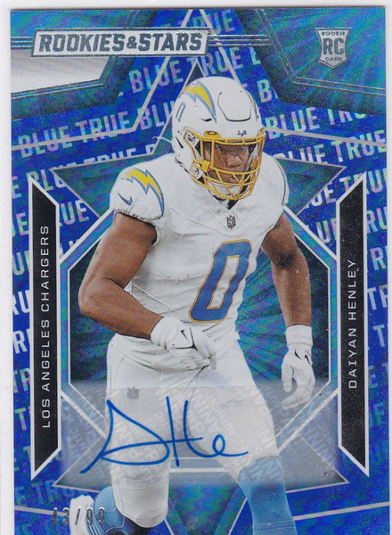 2023 Panini Mosaic Blue True AUTO #124 Daiyan Henley 43/99 Chargers