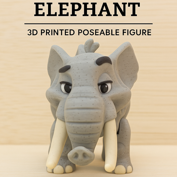 3D Printed Elephant Male Figure – Articulated Multi-Color African Animal - 3in