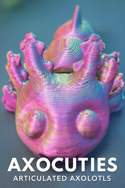 3D Printed Axocuties: Articulated Axolotl – Rainbow 3D Printed Fidget Friend RYB