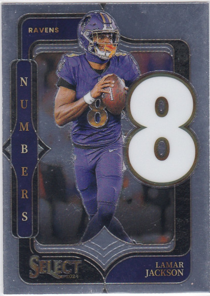 2024 Panini Select #11 Lamar Jackson Numbers 8 Baltimore Ravens
