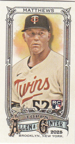 2025 Topps Allen & Ginter Mini #235 Zebby Matthews RC minnesota Twins
