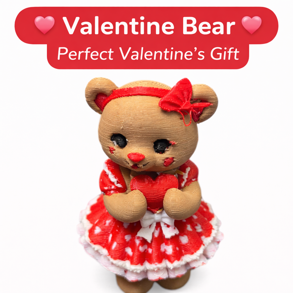 Valentine Bear  Cute 3D Printed Teddy Bear with Heart Dress Valentine’s Day Gift