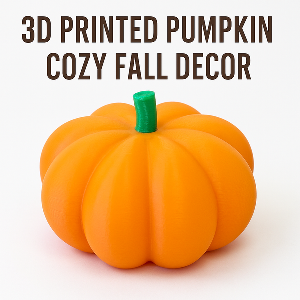 3D Printed Pumpkin Medium – Orange with Green Stem Fall Decor Tabletop Ornament