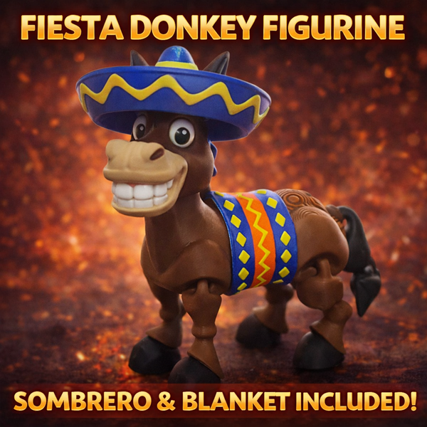 Fiesta Donkey Figurine w Sombrero Colorful Donkey Desk Shelf Decor