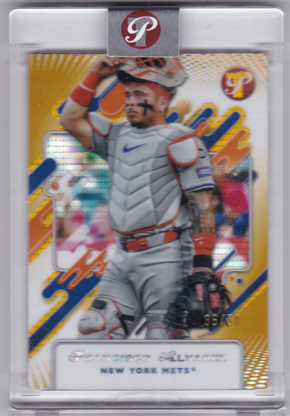 2025 Topps Pristine #196 Francisco Alvarez, Encased Mets Gold Refractor /50