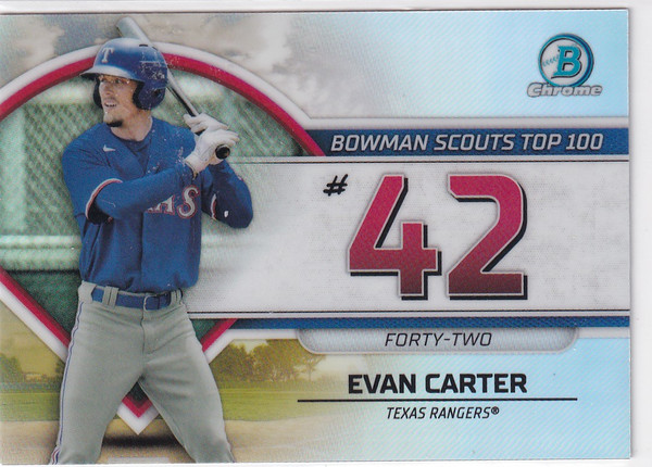 2023 TOPPS BOWMAN CHROME #BTP-42 EVAN CARTER TOP 100- TEXAS RANGERS