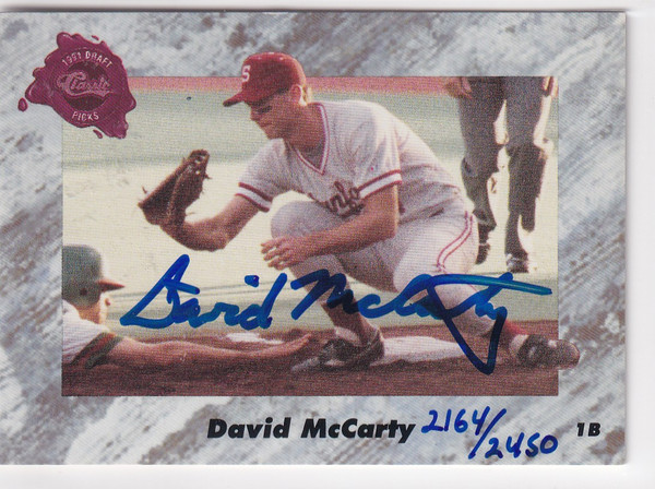 1992 DRAFT PICK #1B DAVID MCCARTY AUTO 2174/2450 TTM- BOSTON RED SOX