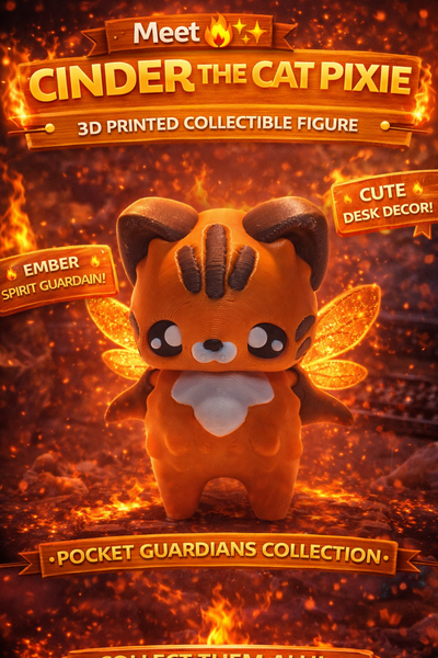 Cinder Cat Pixie Figurine Fairy Cat 3D Printed Cute Kawaii Toy Gift