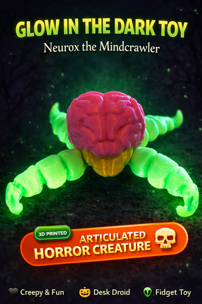 Glow in the Dark Articulated Fidget Toy 3D Printed Creepy Brain Creature