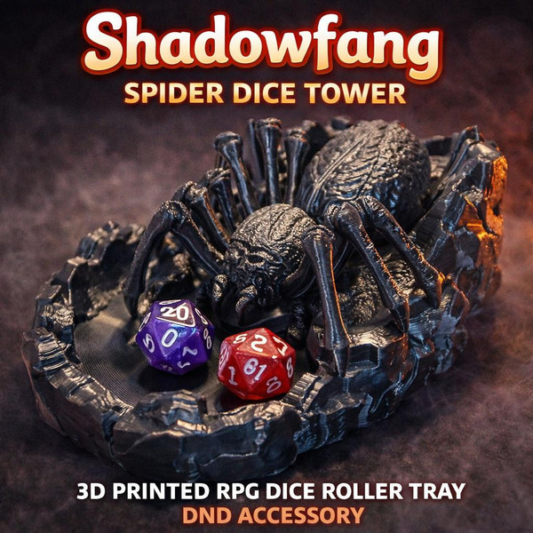 Shadowfang Spider Dice Tower 3D Printed RPG Dice Roller Tray DND Accessory