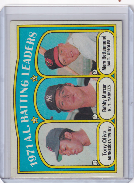 1972 Topps Baseball #86 1971 A.L. Batting Leaders Oliva / Murcer /  Rettenmund